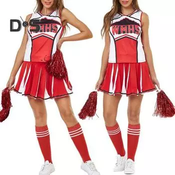 2 шт./комплект костюм для выступления чирлидера без рукавов топ юбка комплект школьный хоровой костюм для девочек черлидинг костюм университетской чирлидерши маскарадный костюм S красный