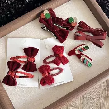 2 шт./комплект, красные детские заколки для волос, новогодняя рождественская серия, бант, пояс, заколка BB для малышей, милые модные аксессуары для волос принцессы