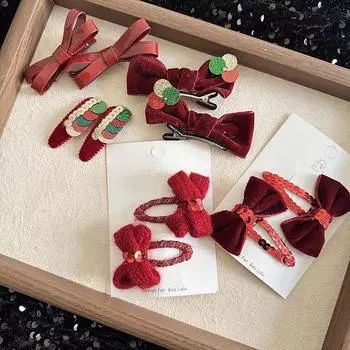 2 шт./комплект, красные детские заколки для волос, новогодняя рождественская серия, бант, пояс, заколка BB для малышей, милые модные аксессуары для волос принцессы