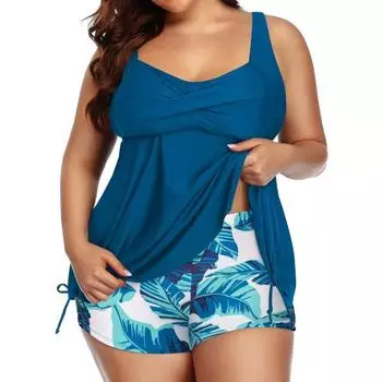 2 шт./комплект купальник без рукавов с глубоким вырезом эластичный с высокой талией плюс размер купальный топ с цветочным принтом шорты комплект купальный костюм купальный костюм для отдыха на воде спортивный комплект XL жёлтый