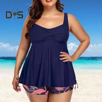 2 шт./комплект купальник без рукавов с глубоким вырезом эластичный с высокой талией плюс размер купальный топ с цветочным принтом шорты комплект купальный костюм купальный костюм для отдыха на воде спортивный комплект XL чёрный