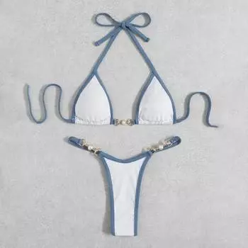 2 шт./комплект купальник без рукавов халтер косточки без искусственный жемчуг бикини комплект M белый