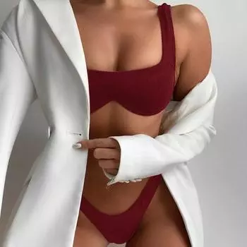 2 шт./комплект купальник пуш-ап с подкладкой из косточек однотонный женский S синий