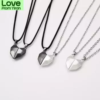 2 шт. / Комплект Магнитное ожерелье для пары Влюбленные кулон в форме сердца Расстояние Граненое ожерелье с подвесками для женщин Подарок на День святого Валентина