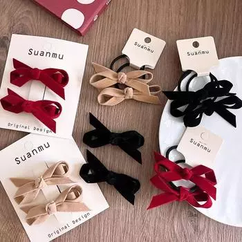 2 шт./комплект, милая элегантная заколка для волос принцессы для девочки, милая бархатная заколка для волос с бантом для детей, BB-зажимы, модные детские головные уборы barrette