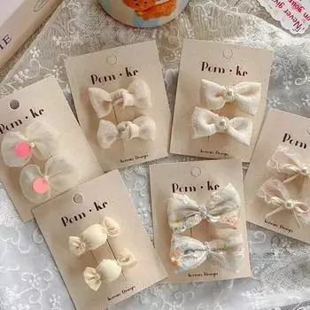 2 шт./комплект, милая заколка для волос принцессы для малышей, изысканный кружевной бант, детская челка, боковая заколка, милая детская заколка для волос, аксессуары для головных уборов