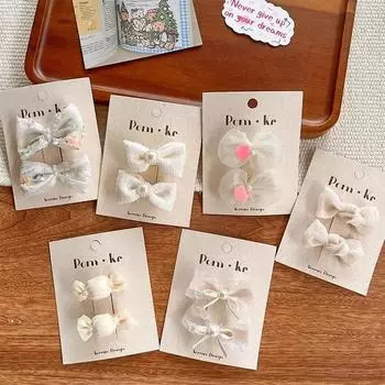 2 шт./комплект, милая заколка для волос принцессы для малышей, изысканный кружевной бант, детская челка, боковая заколка, милая детская заколка для волос, аксессуары для головных уборов