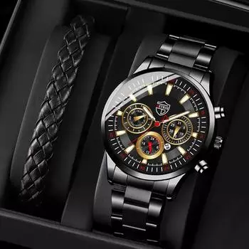 2 шт./комплект, модные мужские деловые кварцевые наручные часы из нержавеющей стали и повседневный браслет