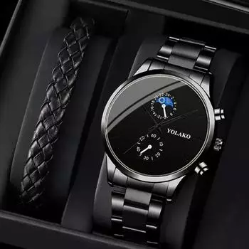 2 шт./комплект, модные мужские спортивные деловые кварцевые часы и ретро-браслет из нержавеющей стали