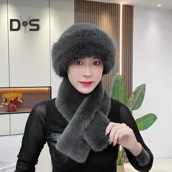 2 шт./комплект, мужская зимняя монгольская шапка, утеплитель для шеи, толстая эластичная однотонная защита для ушей, сохраняющая тепло, повседневная одежда, купольная шапка для катания на лыжах, коньках, головной убор абрикосовый