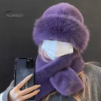 2 шт./комплект, мужская зимняя монгольская шапка, утеплитель для шеи, толстая эластичная однотонная защита для ушей, сохраняющая тепло, повседневная одежда, купольная шапка для катания на лыжах, коньках, головной убор абрикосовый