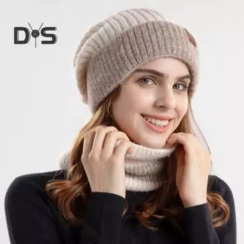 2 шт./комплект, мужская зимняя шапка, утеплитель для шеи, плотная вязка, эластичная, контрастного цвета, защита для ушей, сохраняющая тепло, повседневная одежда, купольная шапка, головной убор для катания на лыжах и коньках чёрный