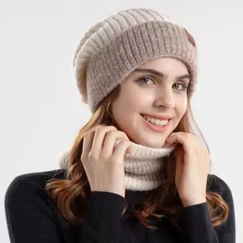 2 шт./комплект, мужская зимняя шапка, утеплитель для шеи, плотная вязка, эластичная, контрастного цвета, защита для ушей, сохраняющая тепло, повседневная одежда, купольная шапка, головной убор для катания на лыжах и коньках чёрный