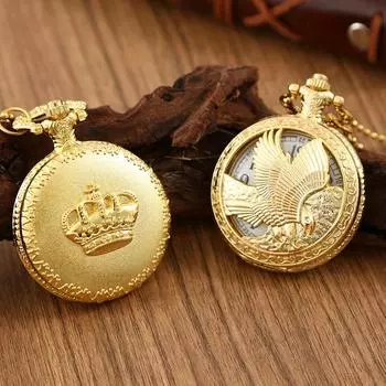 2 шт./комплект, мужские карманные часы Golden Eagle с полым корпусом, мужские карманные часы с цепочкой и коробкой, идеальный выбор для подарка мужчине.