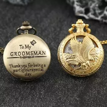 2 шт./комплект, мужские карманные часы, карманные часы Golden Eagle и «To My GROOMSMAN» с кварцевым корпусом, мужские карманные часы с цепочкой и коробкой