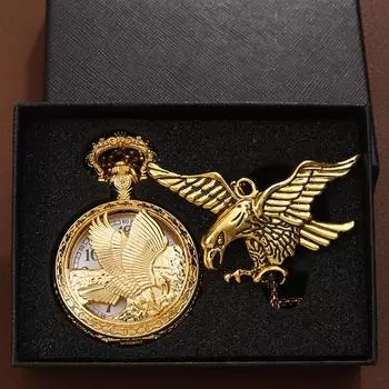 2 шт./комплект, мужские карманные часы, мужские модные классические карманные часы Golden Hollow Eagle и 1 шт. модное ожерелье с подвеской, подарок на День отца, идеально подходит для подарков