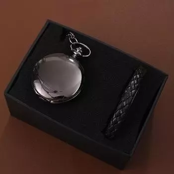 2 шт./комплект, мужские карманные часы, мужские ретро черные кварцевые карманные часы и 1 шт. модный аналоговый браслет из искусственной кожи, идеальный выбор для подарков мужчинам