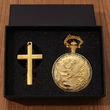 2 шт./комплект, мужские классические часы, винтажные карманные часы с цепочкой на ожерелье для мужских карманных часов и 1 шт. мужское винтажное классическое ожерелье с подвеской в виде креста, идеально подходит