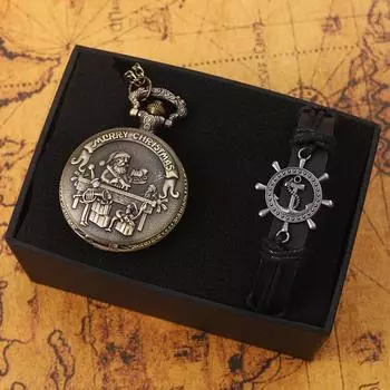 2 шт./комплект, мужские медные карманные часы «Санта-Клаус» с ожерельем и 1 шт. повседневный спортивный браслет, идеальный выбор для подарков