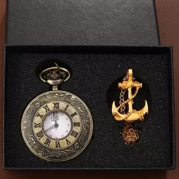 2 шт./комплект, мужские ретро-модные медные кварцевые карманные часы и 1 шт. винтажное золотое ожерелье, идеальный выбор для подарков
