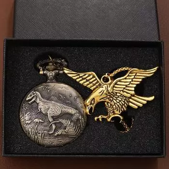 2 шт./комплект, мужские винтажные карманные часы из меди и кварца «Jurassic Dinosaurs» и 1 шт. классическое золотое ожерелье, идеальный выбор для подарков