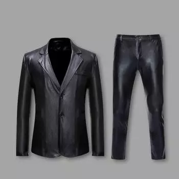 2 шт./комплект мужской костюм пальто брюки комплект лацкан длинный рукав однобортный костюм M серебряный