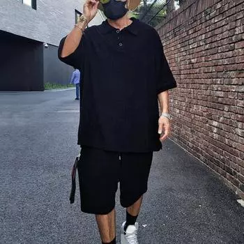 2 шт./комплект мужской летний наряд рубашка с коротким рукавом на лацкане завязками широкие карманы шорты комплект однотонный свободный крой наряд 2XL серый