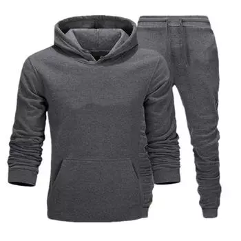2 шт./комплект мужской осенне-зимний наряд с капюшоном и длинным рукавом, толстовка с эластичной резинкой на талии, длинные брюки M светло-серый
