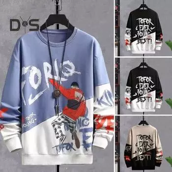 2 шт./комплект мужской спортивной одежды с круглым вырезом и длинным рукавом, молодежный свитшот с принтом, эластичный пояс на шнурке, спортивные брюки, комплект повседневной одежды для активного отдыха M белый