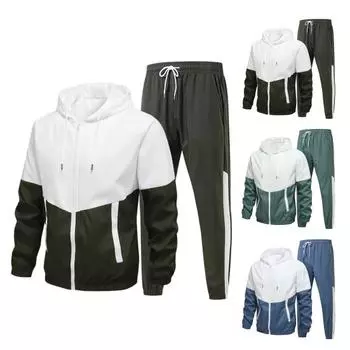 2 шт./комплект мужской спортивной одежды с капюшоном и длинным рукавом, толстовка, пальто, эластичный пояс с завязками, карманы, длинные брюки, комплект, спортивные костюмы в стиле пэчворк M синий