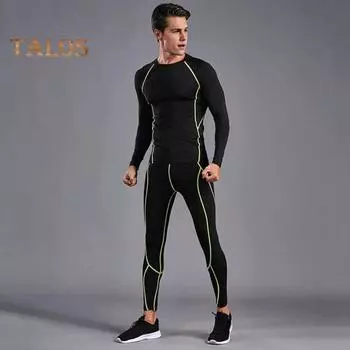 2 шт./комплект мужской спортивный костюм с круглым вырезом и длинными рукавами, комплект из длинных брюк с полосатым принтом, обтягивающий быстросохнущий спортивный костюм XL зелёный