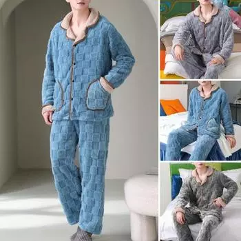 2 шт./комплект мужской зимней домашней одежды из толстого плюша, теплое уютное однобортное пальто с длинным рукавом и лацканами, эластичный пояс, карманы, штаны из кораллового флиса, пижама 2XL серый