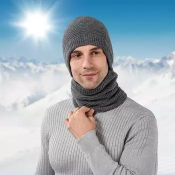 2 шт./комплект мужской зимний шарф шапка комплект толстый вязаный теплый нескользящий эластичный защита ушей ветрозащитный шапка зимний уличный велоспорт катание на лыжах шейный платок комплект фиолетовый