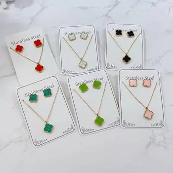 2 шт., комплект ожерелья из титановой стали Lucky с четырьмя листьями травы и ногтей белый