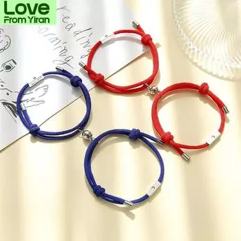2 шт. / Комплект парных браслетов с подвесками в виде солнца и луны, регулируемый магнитный браслет для пар, красные веревочные браслеты, подарки на День святого Валентина Adjust size