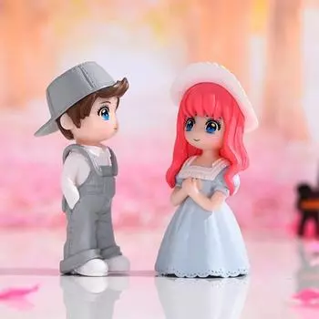 2 шт./комплект парных фигурок, модно одетых, самодельных, ярких, шикарных, микропейзажных пластиковых статуй на День святого Валентина синий