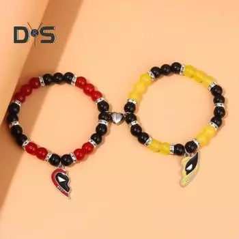 2 шт./комплект, парный браслет для лучшего друга, гладкий стеклянный, с глазурью, киногерой, пара, братья и сестры, браслеты, кулон в форме сердца, ювелирные изделия на запястье лучшего друга A