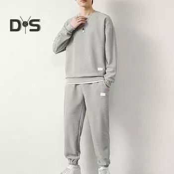 2 шт./комплект поддельный спортивный костюм из двух частей круглый вырез с длинным рукавом пуловер топы с эластичной резинкой на талии длинные брюки комплект повседневной одежды L чёрный