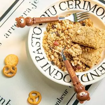 2 шт./комплект портативный набор столовых приборов из нержавеющей стали, мультяшная ложка и вилка с прозрачным многоразовым переносным ящиком для хранения, подходит для F