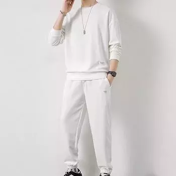 2 шт./комплект, повседневный наряд с карманами, однотонные вафельные тренировочные брюки с эластичной талией и длинными рукавами, осенние мужские 3XL
