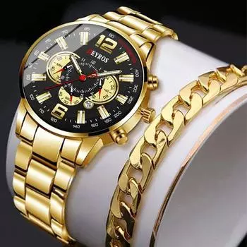 2 шт./комплект роскошные мужские браслеты часы модные мужские кварцевые наручные часы из нержавеющей стали деловые повседневные часы