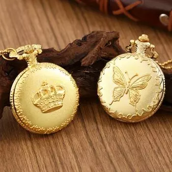 2 шт./комплект, роскошные мужские карманные часы, карманные часы с золотой бабочкой, мужские классические карманные часы, модные мужские карманные часы с цепочкой и ожерельем с коробкой