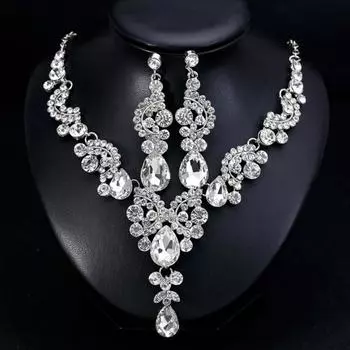 2 шт. / Комплект роскошных полукруглых сережек-гвоздиков со стразами для невесты, ожерелье, ювелирные украшения, аксессуары, подарок на День святого Валентина красный