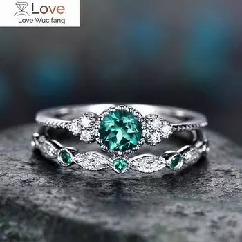 2 шт. /Комплект роскошных зеленых синих камней с кристаллами для женщин, обручальные кольца серебристого цвета, ювелирные изделия, подарки, новинка 10
