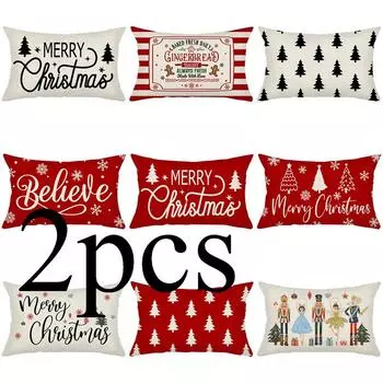 2 шт./комплект рождественская поясничная подушка чехол льняной принт праздничный домашний декор диванная подушка чехол для спальни наволочка без подушки 30cm*50cm*2pcs