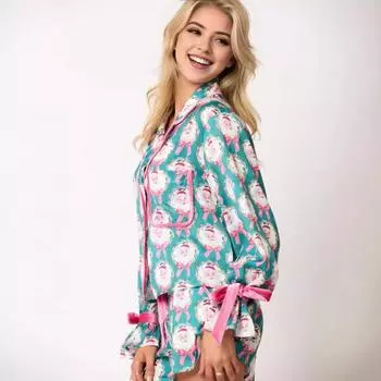 2 шт./комплект рождественской пижамы с отложным воротником, однобортный, с цветным принтом, с бантом, кардиган, топ M зелёный