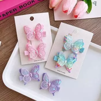 2 шт./комплект, симпатичная заколка для волос в виде бабочки с пайетками для девочек, милая мультяшная заколка-бабочка для волос, заколка для волос, головной убор для маленькой девочки