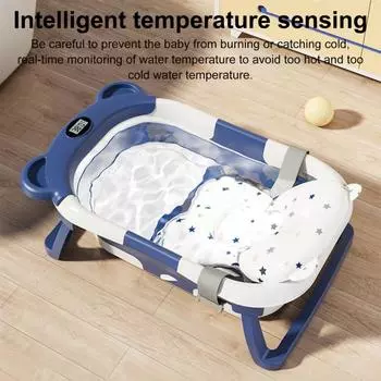 2 шт./комплект складная детская ванночка с термометром мягкая подушка складная конструкция визуальный датчик температуры серый