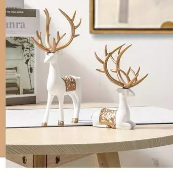 2 шт./комплект статуэтка оленя, золотой олень рождественский декор, олень из смолы счастливые скульптуры оленя для рабочего стола декор 1 pairs золотой