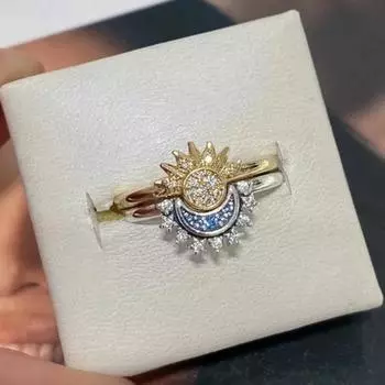 2 шт./комплект сверкающее кольцо Riyue подходящее кольцо для женщин, чтобы носить модное женское кольцо с солнцем, луной и звездой, кубическое циркониевое кольцо для женщин, подарок